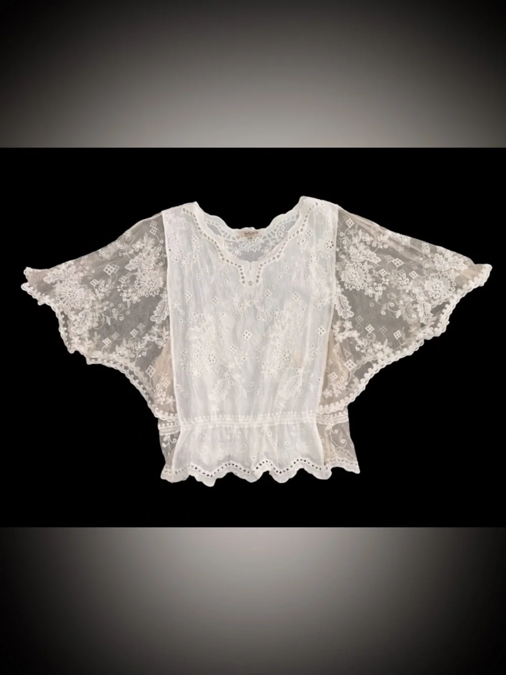 Natura White Lace Embroidered Cotton Top Boho Sheer Floral Size S/M - Picture 2 of 7